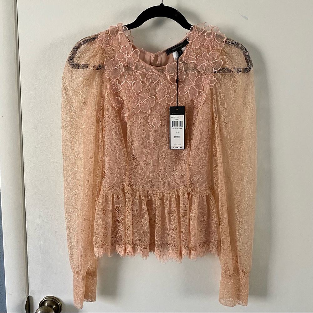 BCBG MaxAzria “Izella” lace top blush pink formal top NWT